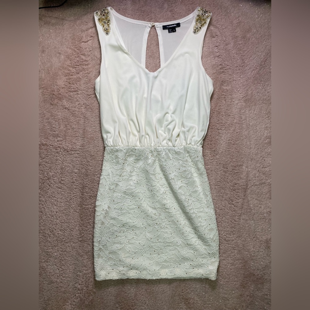 My Michelle White and Gold Embellished Dress